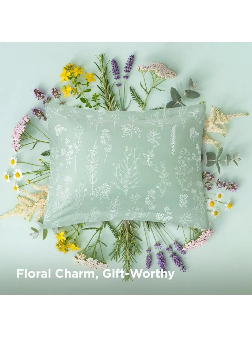 Sage Green Floral Queen Comforter Set - 3 Piece Lightweight Bedding, Reversible